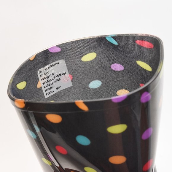Arizona Jean Mulitcolor Black & Rainbow Polka-Dot Rain Boots Size 7 -AZ Winston- - Picture 9 of 10
